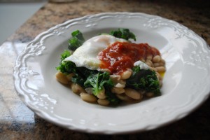 Beans With Kale, Eggs and Salsa